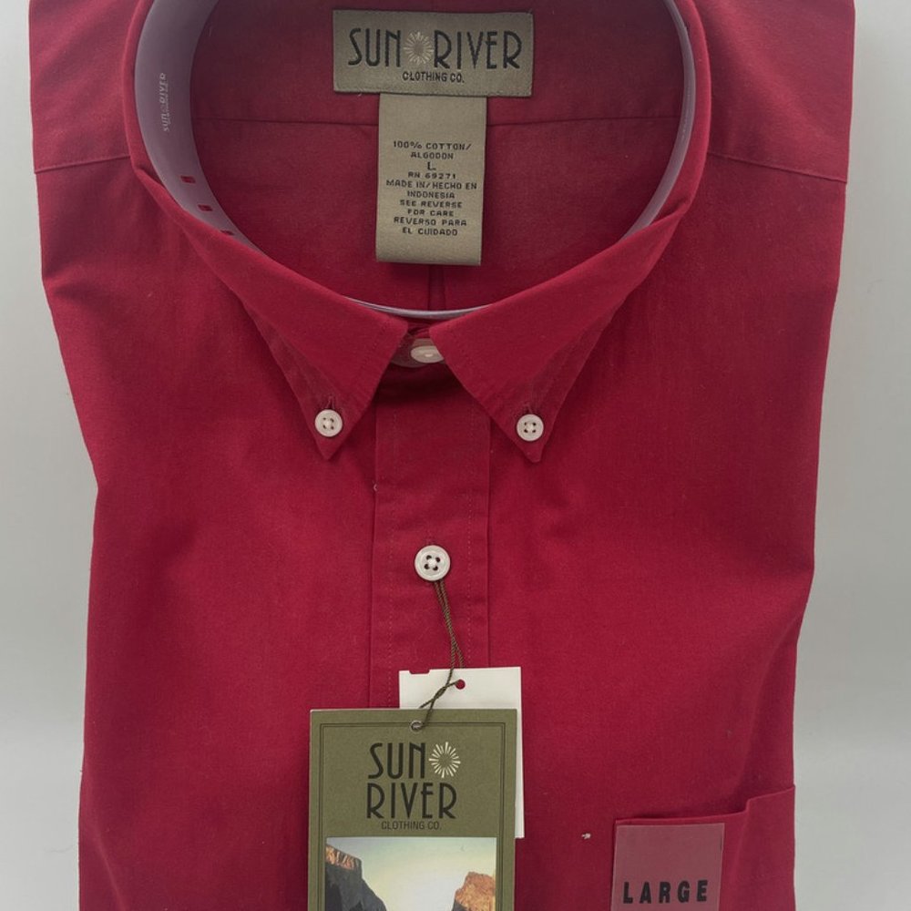 Sun River Clothing Co Button Down Shirt Mens L Long Sleeve Red Work Wear NWT